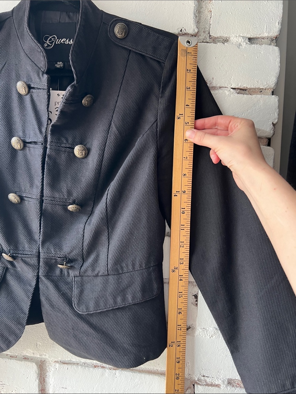 Guess Women's Military-Style Blazer Jacket in Black with Brass Buttons - Picture 4 of 7